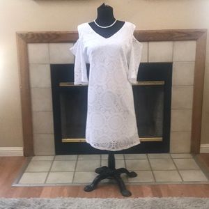 White soft lace dress with shoulder cut outs